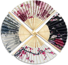 Pack of 4 Handheld Folding Fan Silk   15 Inch 2PCS Black and 2PCS Pink Chinese S