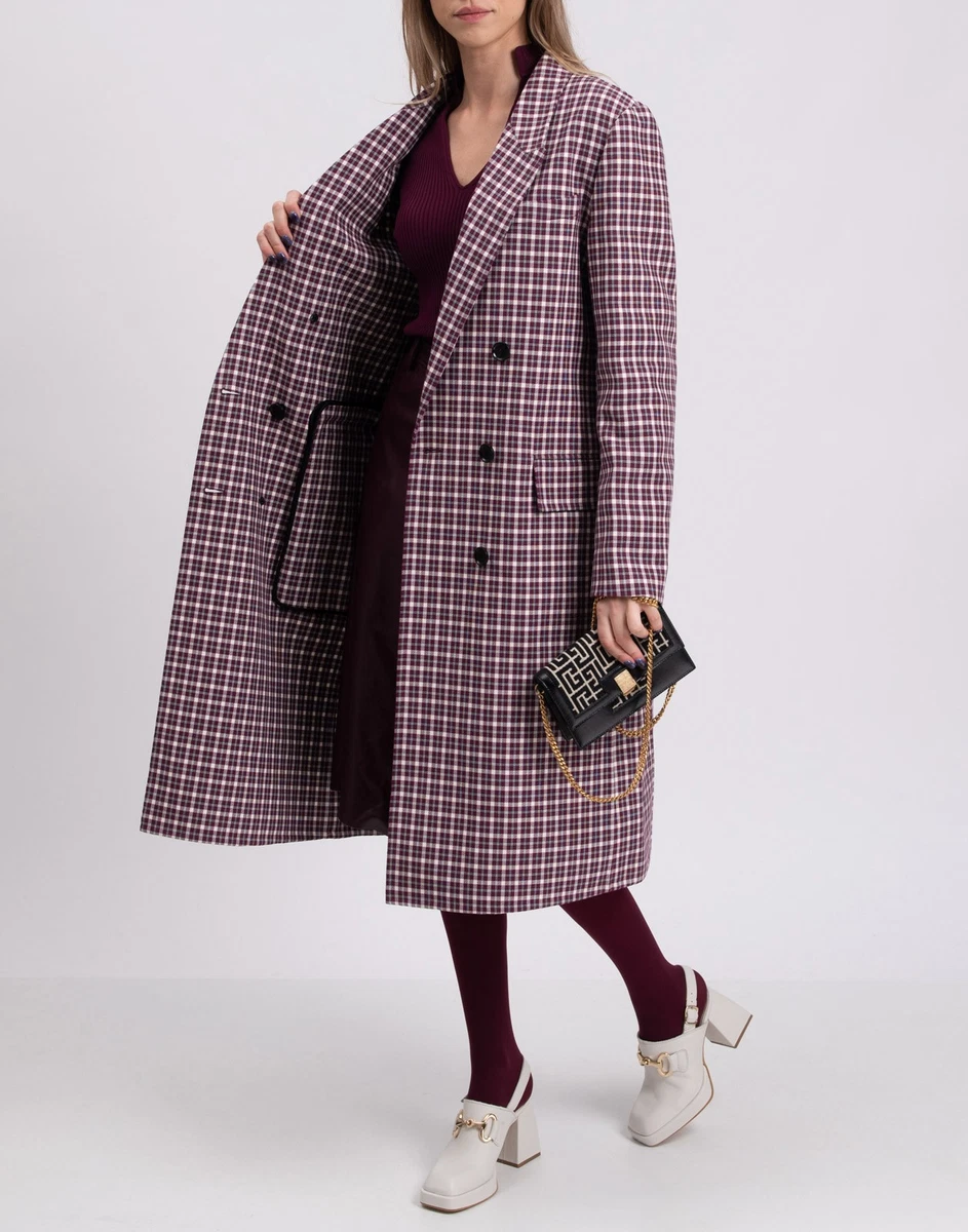 PVP €2990 BURBERRY Abrigo Doble Pecho UK14 US12 IT46 L-XL Cuello Solapa Tartán