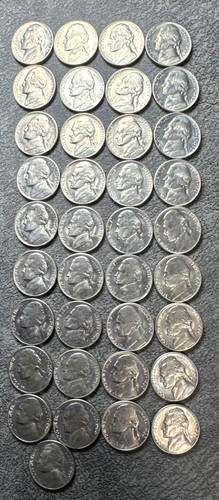 Lote de 37 monedas 1960 D Jefferson níquel brillante sin circular (BU). No magnético.