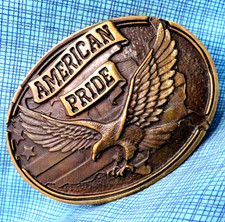 American Pride Belt Buckle Western Eagle Flag Biker Patriot Vintage 90s .TAZ438