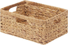 Large Rectangular Wicker Basket, Water Hyacinth Storage Basket with Built-In Han