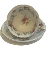 Lefton China Footed Hand Painted Rose Teacup And Saucer Gold Trim
