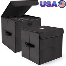 Vinyl Record Storage Box Set of 2 Durable Nylon Foldable Stackable Handle New