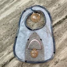 Mud Pie Baby Boy Bib Shark Theme Pacifier Holder Blue White Brand New with Tags
