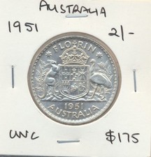 Australia: 1951 King George VI Silver Florin Two Shillings 2/- Cat $225 UNC