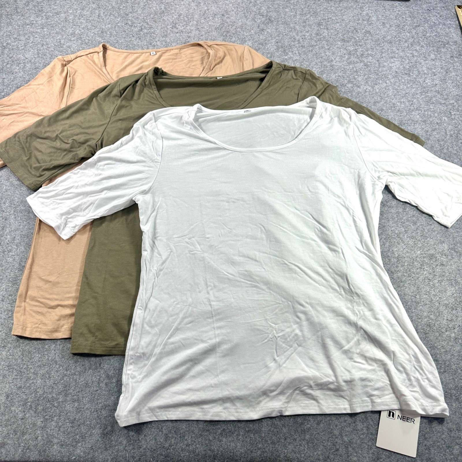 3-Pack Neutral Minimalist Capsule Wardrobe Basic Tees Women XL Earth Tones
