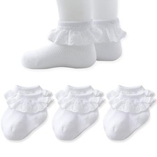 Baby Lace Socks Newborn Girl Eyelet Ruffle Socks 0-6 Months White 3 Pack