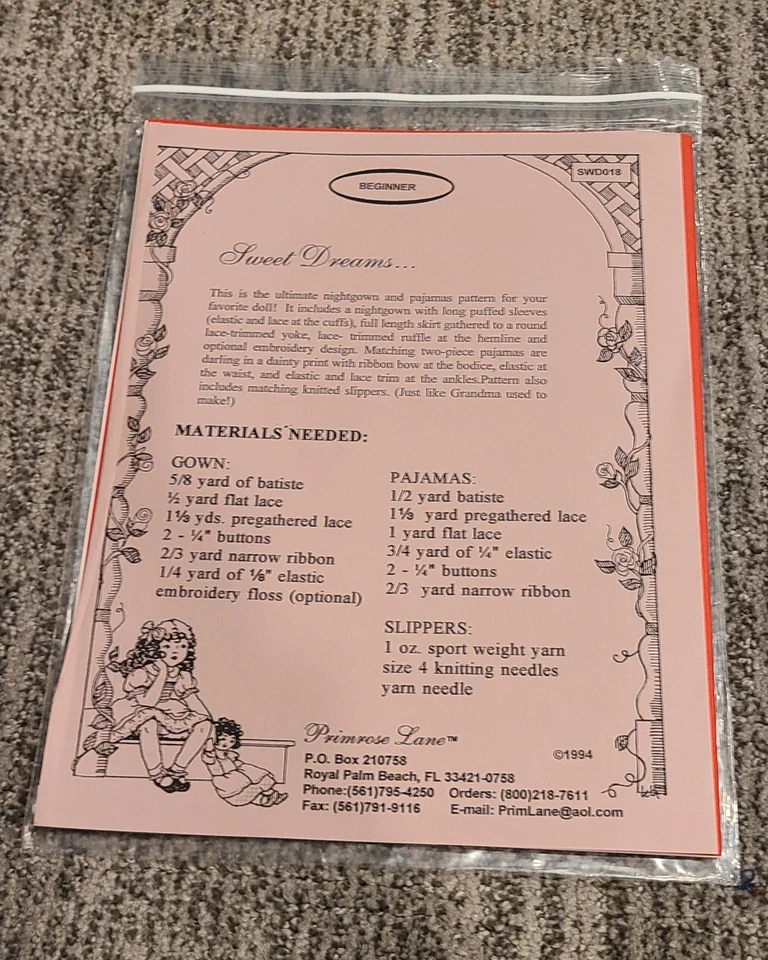 Primrose Lane 18-inch Doll Clothes Patterns - Lot Of 4 - Image 4 of 4