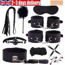 10pcs Adult Sex SM Toys Handcuffs Strap Whip Rope Restraints Bondage Set Sexy UK
