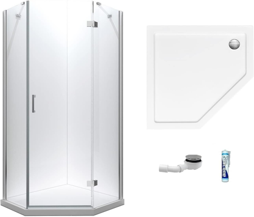 ® Duschkabine Viva Tür RECHTS Fünfeck 90 X 90 X 195 Cm + Passende Duschwanne 90