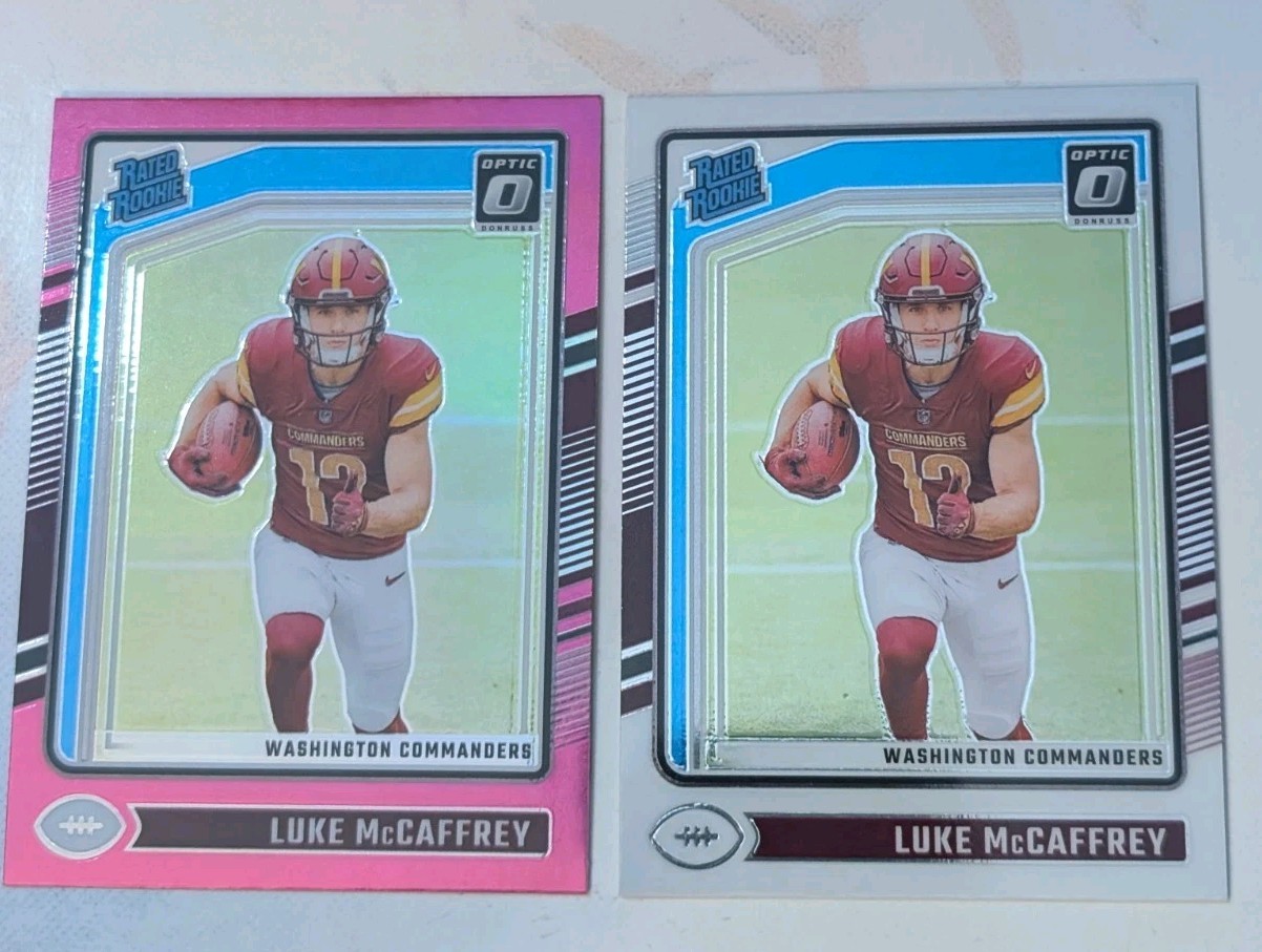 Luke McCaffrey RC (WR) 2024 Panini Donruss Optic "Pink Rated Rookie W/Base" #268