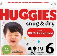 Huggies Snug Dry Size 6 Diapers 35 lbs Leakproof Fragrance Free 19 Count