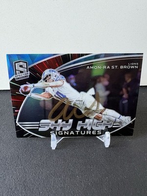 Amon-Ra St. Brown 2022  Spectra Sky High Signatures /75 On Card Auto Lions