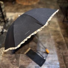 Burberry Logo Embroidered Nova Check Folding Parasol Black Umbrella used