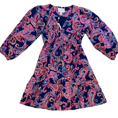 Lilly Pulitzer Deacon Dress Flitting About Cobalt Blue Pink Seersucker 00 NWT