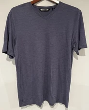 Travis Mathew V Neck Blue Striped Short Sleeve Shirt Medium