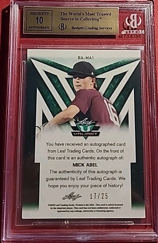 2021  MICK ABEL RC AUTO  #17/25 BGS 9.5/10 LEAF PURPLE VALIANT GEM MINT PHILLIES - Image 3 of 4