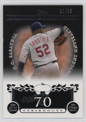 2008 Moments & Milestones Black 21/25 CC Sabathia (2007 AL Cy Young 209 Ks) 3c7