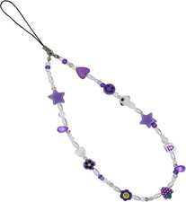 Beaded Phone Charm, Cell Lanyard Wrist Strap Purple-Libra