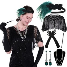 1920s Flapper Gatsby Accessories Set Roaring 20s Headband Headpiece Costume