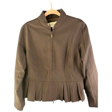 DonCaster 100 wool pleated blazer Chocolate Brown dual zipper size 10 NWT