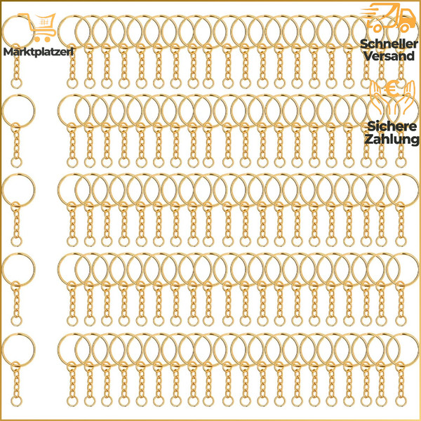 SchlüSselring Mit Kette 25Mm 100 StüCk SchlüSselanhäNger Handwerk Diy Schmuck-image