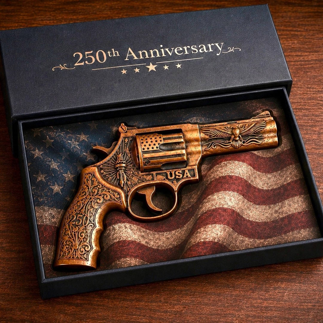 2.5oz .999 Copper 250th Anniversary USA 3D Revolver Shaped Bar Box 5000