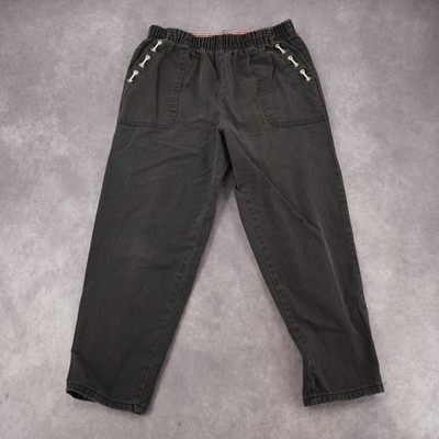Carriage Court Sport Faded Black Denim Jeans Elastic Waist Vintage Style OS
