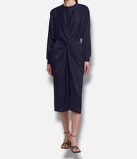 Stella McCartney Women's Blue Satin Twist-Front Long-Sleeve Midi-Dress Size: 40