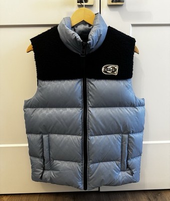 Coach Men s Down Puffer Vest Sz M Baby Blue Signature Monogram Sherpa Colorblock