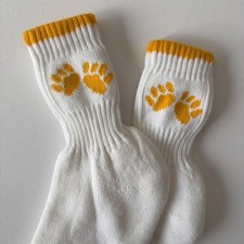 VTG Socks Cheerleading NOS Acrylic Nylon 8.5-11 White Yellow 90s USA TCK Paws