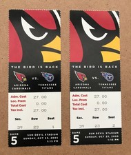 ARIZONA CARDINALS 2 LOT FINAL SEASON IN PHOENIX TITANS MCNAIR 10/23/05 TICKETS