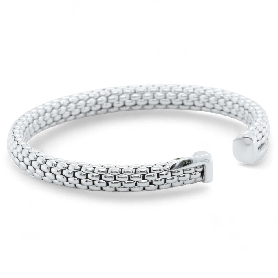 Brazalete elástico flexible de malla tejida de oro blanco de 18 quilates Fope 6,5" ITALIA Foto 3 de 4