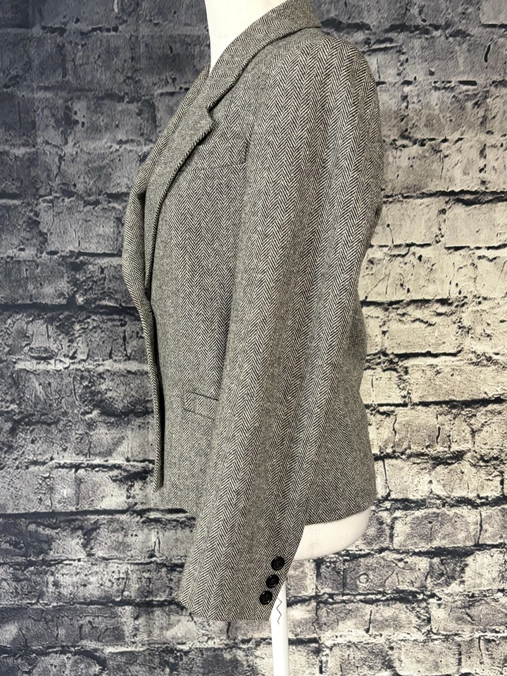 Blazer Saville Mujer 6 Gris Espiga Mezcla Lana Dos Botones Chaqueta Hecha en EE. UU. Foto 4 de 4