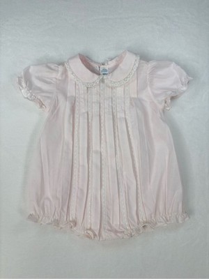 Vintage Feltman Brothers Baby Girl Pink Bubble Romper 6M Lace Heirloom