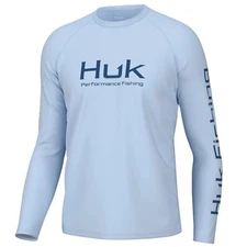NEW Huk Men's M Performance Fishing Long Sleeve Shirt Blue Polyester Crew neck