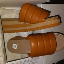 Yellow Box Women s Brown/Beige Slide Sandals Wedge Slip On Solid Logo
