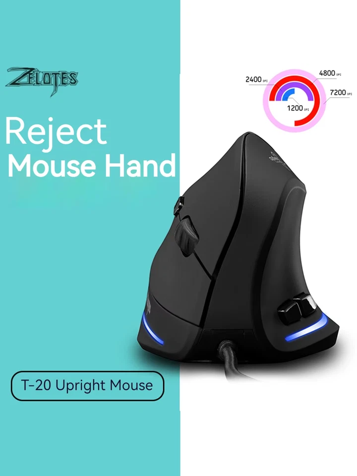 Zelotes T-20 Wired Vertical Mouse Ergonomic Rechargeable 6-key DPI Adjustable Co - Image 3 of 4