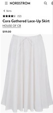 New HOUSE OF CB White Cora Gathered Lace-Up Midi Skirt S