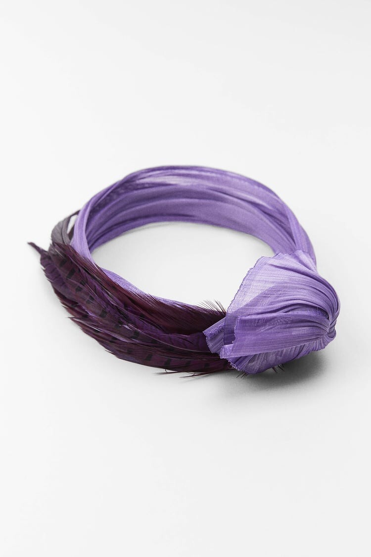 New Zara Purple Feathered Silk Headband Headpiece Size M | eBay display picture 2