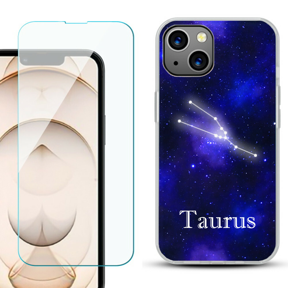 Slim TPU Case for iPhone 13, w/ Tempered Glass - Zodiac / Taurus