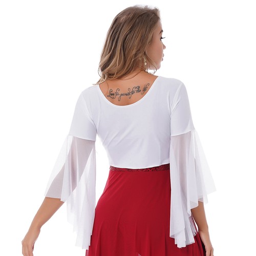 Womens Belly Dancewear Sheer Mesh 3/4 Flared Sleeve Wrap Shawl Crop Tops Costume - Picture 7 of 77