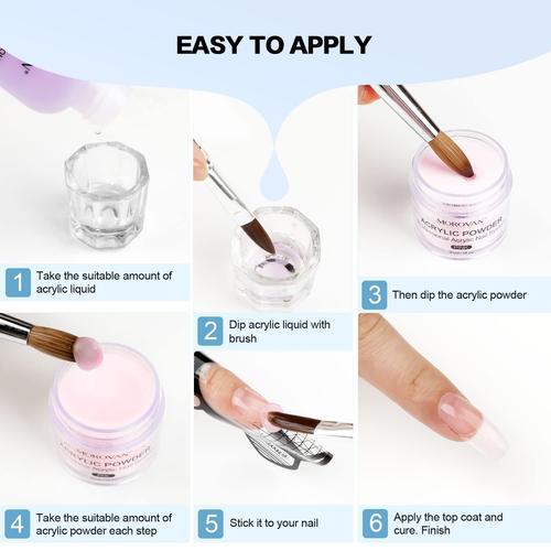 Acrylic Nail Kit: Clear Pink White Powder and Professional Liquid Set for Nail E - 第 7/12 張圖片