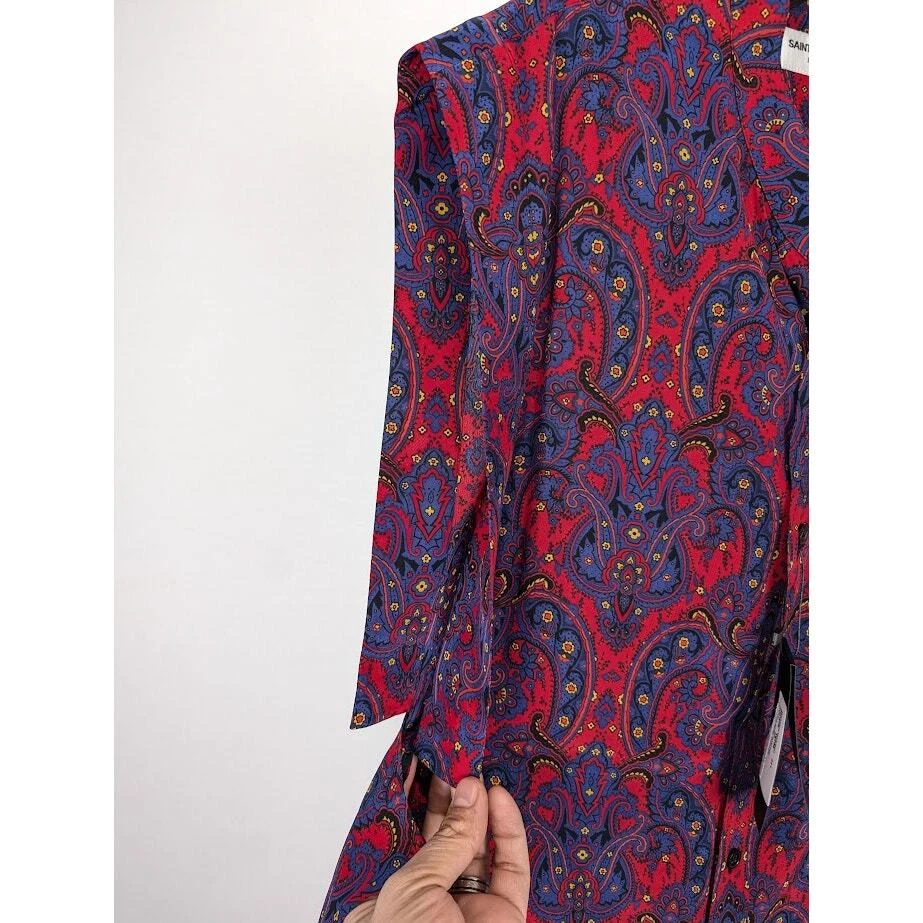 SAINT LAURENT (YSL) Camicia senza maniche Saint Laurent Paris Chemise Sans Manches in seta nuova con etichette 42