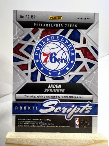 2021-22 Panini Mosaic JADEN SPRINGER #RS-JSP - Rookie Scripts 76ers RC - Picture 2 of 3