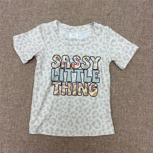 Kids Girls Sassy Little Thing Short Sleeve T-shirt Leopard Ruffle Shorts Outfit - Picture 9 of 9