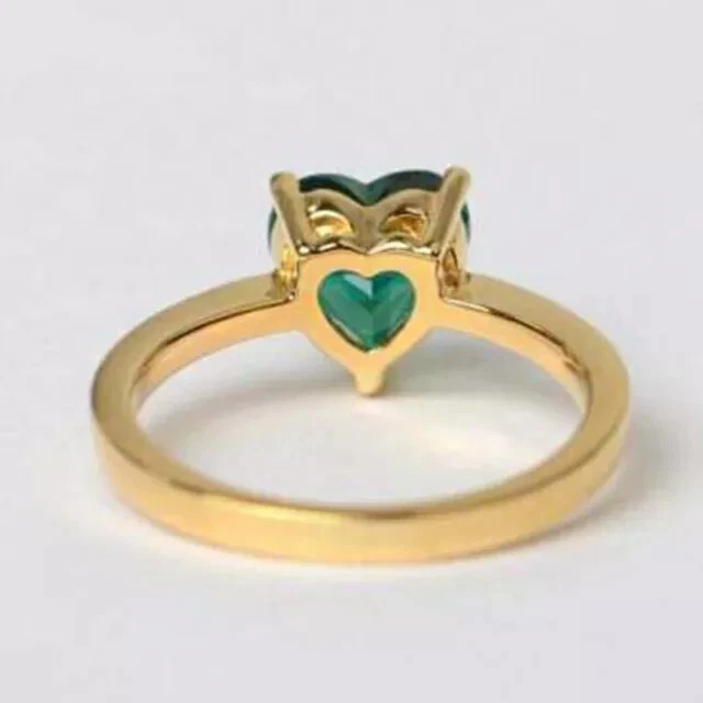 2Ct Heart Cut Natural Emerald Solitaire Engagement Ring 14k Yellow Gold Plated - Image 4 of 4