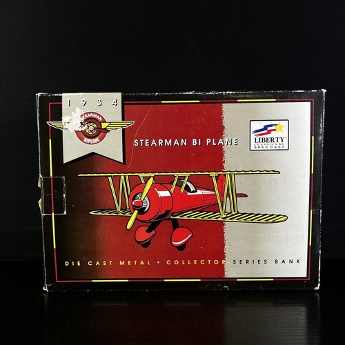 1934 SPEC CAST BI-PLANE DIE CAST AIRPLANE BANK BY LIBERTY STEARMAN New in box - Picture 2 of 21