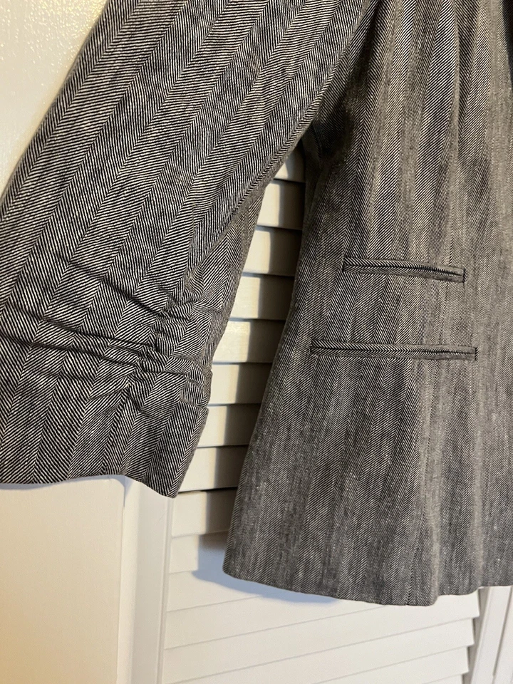 Chaqueta Blazer NINE WEST Para Mujer Talla 8 Mangas Empujadas Trabajo Carrera Mezcla de Lino Foto 3 de 4