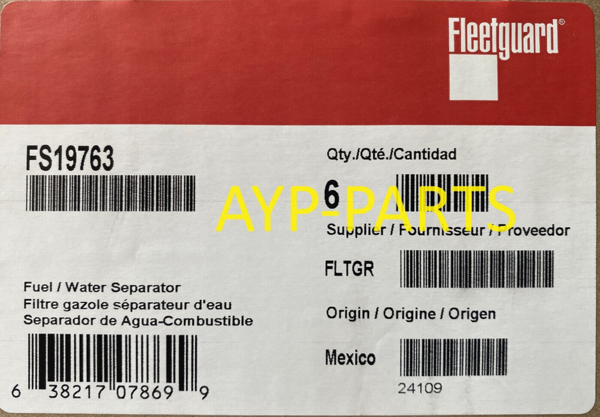FS19763 (CASE OF 6) FLEETGUARD FUEL FILTER PF7928 for Cummins